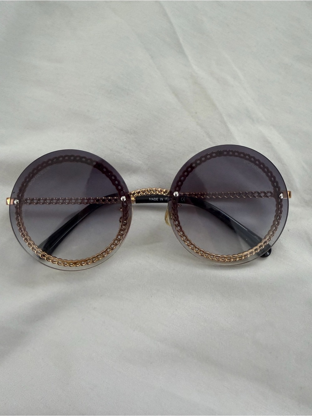 Chanel Chain Rimless Round Circle Sunglasses - Gold Chain